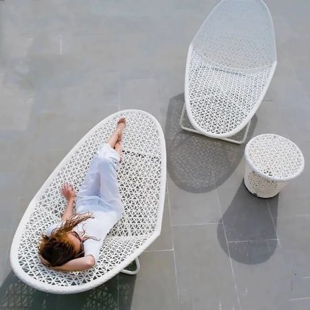 White PE Rattan Sun Lounge Chair 