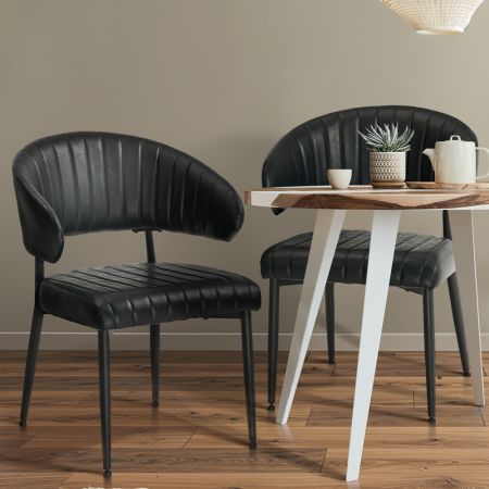 Oikiture 2x PU Leather Dining Chair Kitchen Padded Seat Black