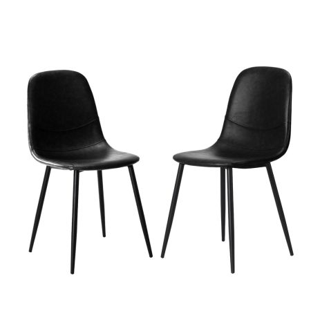 Oikiture 2x Dining Chairs PU Leather Black