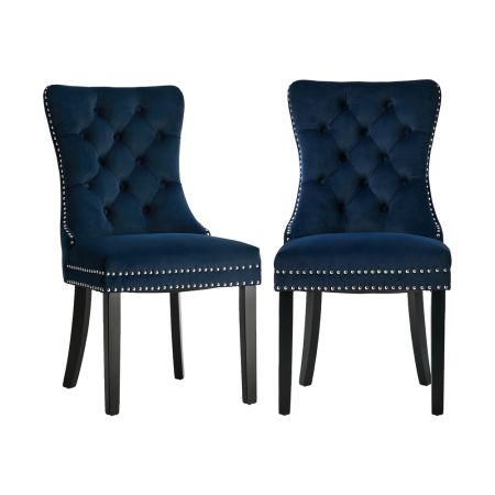 Oikiture 2x Velvet Dining Chairs Upholstered French Tufted Blue