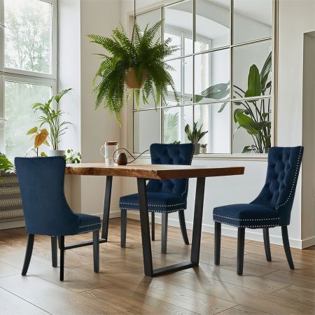 Oikiture 2x Velvet Dining Chairs Upholstered French Tufted Blue