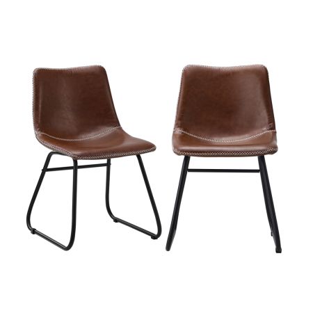Oikiture 2x Dining Chairs Lounge Retro Padded Seat PU Brown