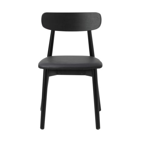 Oikiture 2x Dining Chairs PU Leather Solid Wood Cafe Lounge Black
