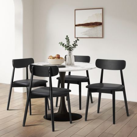 Oikiture 2x Dining Chairs PU Leather Solid Wood Cafe Lounge Black