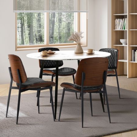 Round Dining Table & 4PCS Dining Chairs PU Black