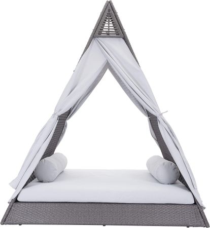 Metal Frame Rattan Woven Outdoor Canopy Bed With Curtain