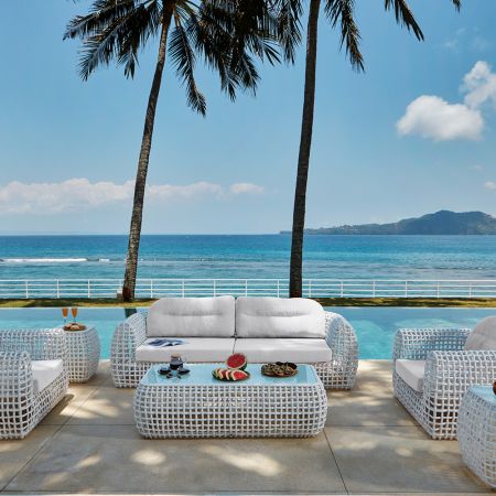 Modern Metal Frame Rattan Woven Cannes Outdoor Sofa