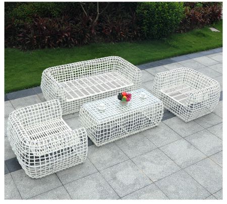 Modern Metal Frame Rattan Woven Cannes Outdoor Sofa