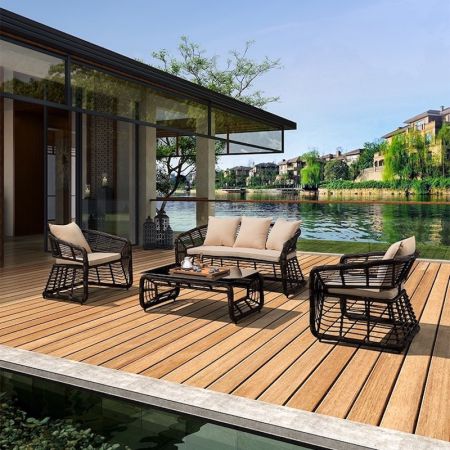 Postmodern Metal Frame and Rattan Woven Outdoor Sofa