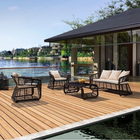 Postmodern Metal Frame and Rattan Woven Outdoor Sofa