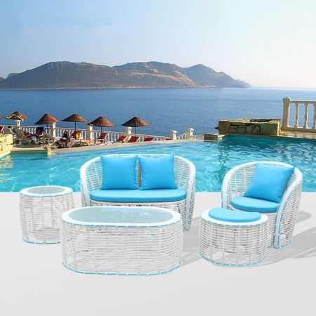 Modern metal frame and rattan woven white outdoor sofa