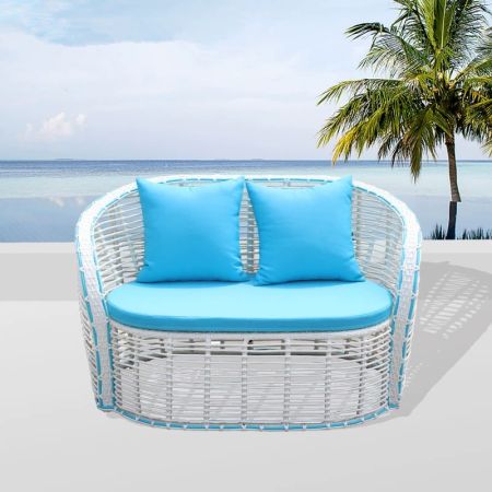 Modern metal frame and rattan woven white outdoor sofa