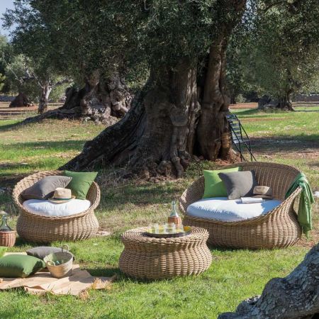 Modern metal frame and rattan woven outdoor sofa