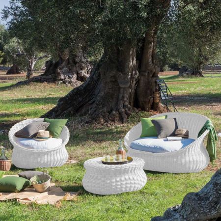 Modern metal frame and rattan woven outdoor sofa