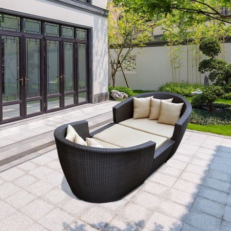 Outdoor Aluminium + PE Rattan 1+1+Ottoman Chair Set/Sofa Bed/Daybed More Sizes and Colours are Customisable