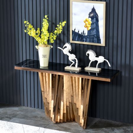 Abstract lego Base Metal and Stone Console Table