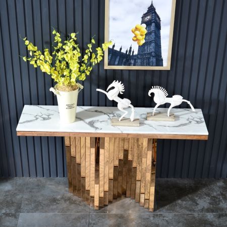 Abstract lego Base Metal and Stone Console Table