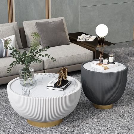 Italian Style Drum Sintered Stone Round Coffee Table 