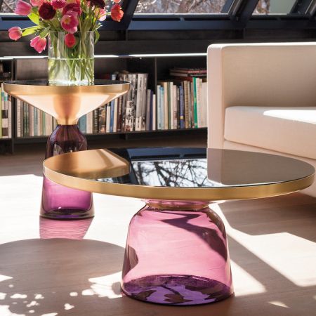 Bell Style Round Metal & Glass Coffee/Side Table-D75cm X H36cm-Purple-L