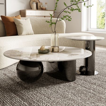 Modern Italian Style Sintered Stone Round Coffee Table 