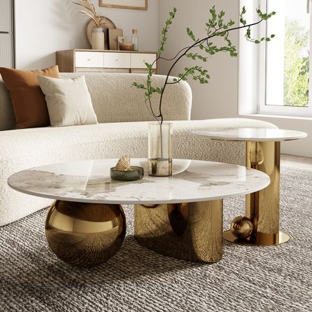 Modern Italian Style Sintered Stone Round Coffee Table 