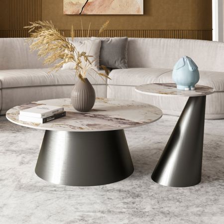 Italian Style Metal Conical Base Round Coffee Table Oval Coffee Table