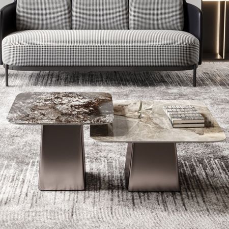 Modern Italian Style Square Metal & Sintered Stone Trapezoidal Coffee Table 