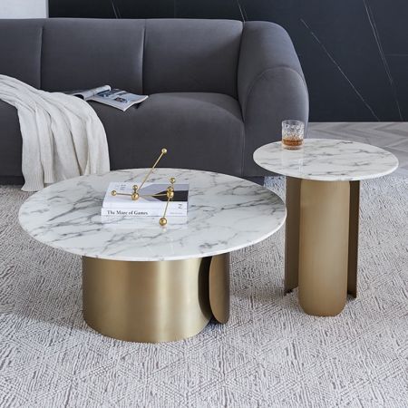 Italian Style Metal & Sintered Stone Round Coffee Table 