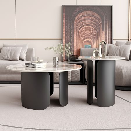 Italian Style Metal & Sintered Stone Round Coffee Table 