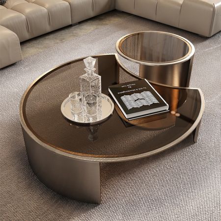 Modern Luxury Glam Italian Style Rose Gold Metal & Glass Round Coffee Table 