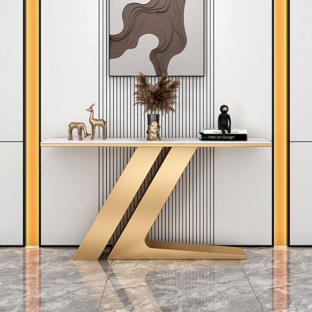 Modern Luxury Glam Italian Style Gold Rectangle & Triangle Console Table