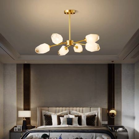 Opal Frosted Glass Tulip Bud Chandelier in Gold (6-18 Heads)