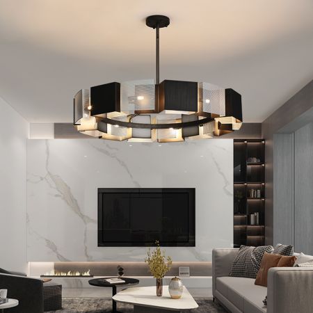 Black & Silver Industrial Drum Chandelier (8-14 Heads)
