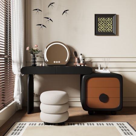 Modern IconArc Curve Vanity Set with Dresser Mirror & Chair