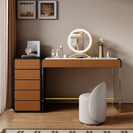 IconArc Linear Vanity Set with Dresser Mirror & Chair