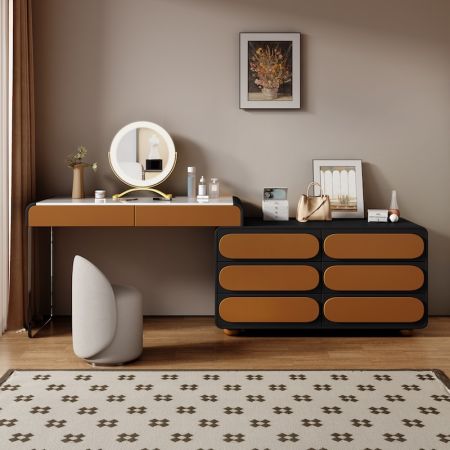 IconArc Grand Modular Vanity Set with 6-Drawer Dresser Mirror & Chair