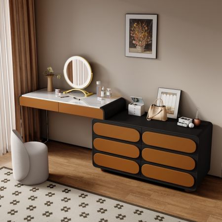 IconArc Grand Modular Vanity Set with 6-Drawer Dresser Mirror & Chair
