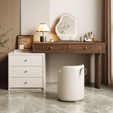 Minimalist Luna Linear Vanity & Dresser Set wit hMirror and Chair