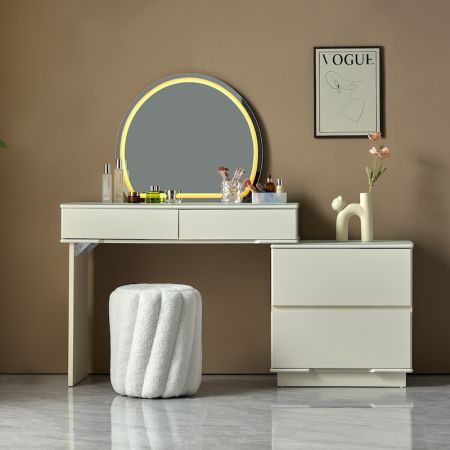 Cream Vanity & Dresser Set with Mirror and Chair