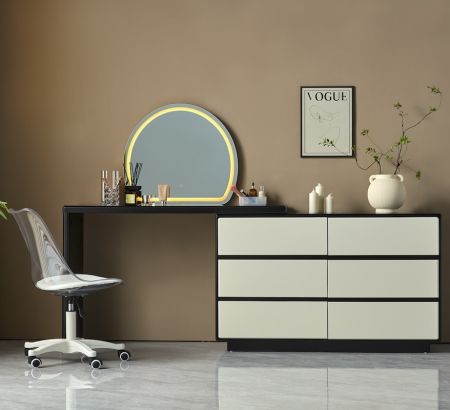 DualTone Vanity & Dresser Set with Mirror and Chair