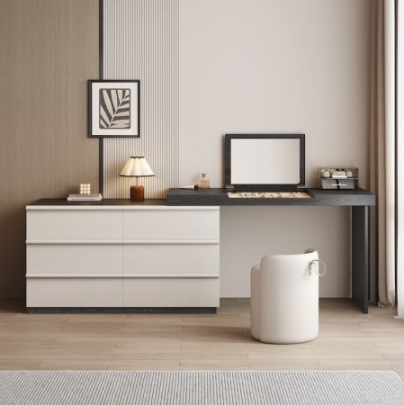 Modern MonoBlack Vanity & Dresser Set with Mirror and Chair