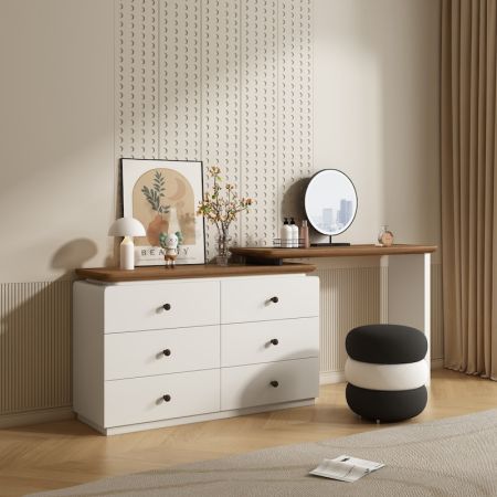 Minimalist Penguin Vanity Table & 6 Drawer Dresser Set with Mirror and Chair