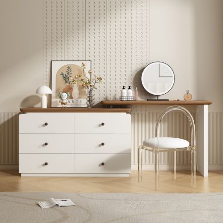 Minimalist Penguin Vanity Table & 6 Drawer Dresser Set with Mirror and Chair