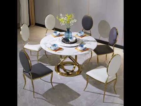 Modern Italian Style Sintered Stone Dining table with Lazy Susan 6/8 Seats Model ND661 Black/Gold & Dining Sets