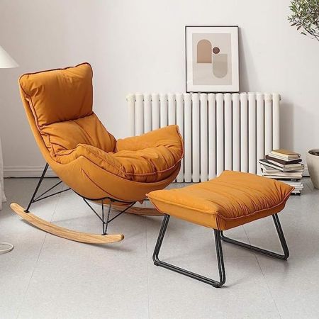Postmodern Vintage Style Lazy Comfortable Rocking Chair with Ottoman