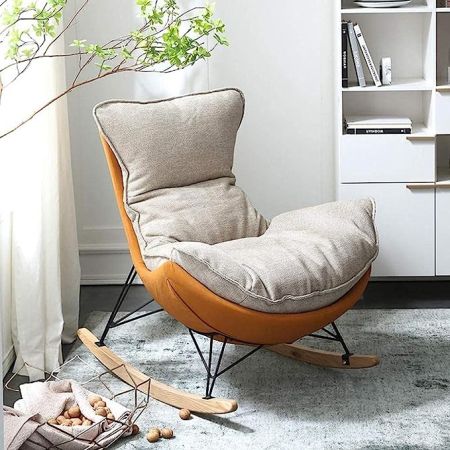 Postmodern Vintage Style Lazy Comfortable Rocking Chair with Ottoman