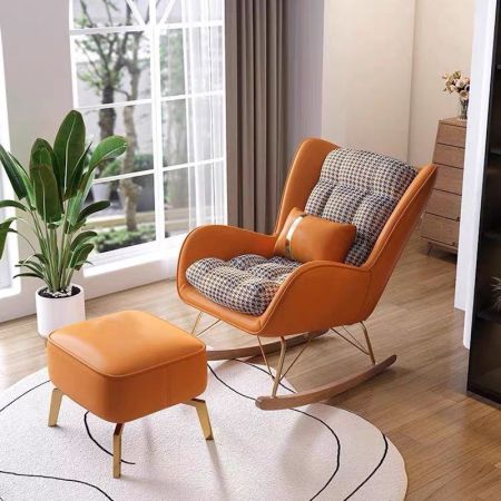 Modern Leathaire Comfortable Rocking Chair Armchair with Ottoman