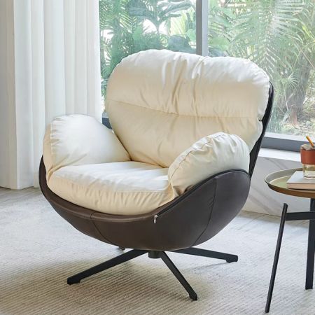 Durable PU Leather Swivel Chair Leisure Chair Armchair with Ottoman