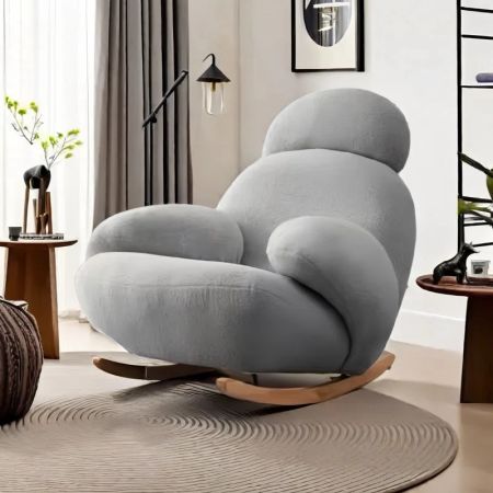 Wide Upholstered Spindle Rocking Accent Chair with Ottoman