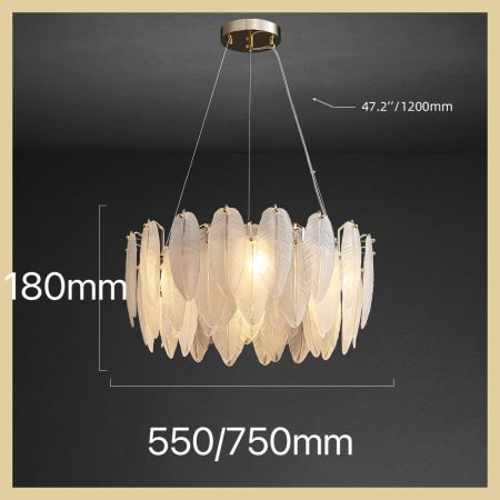 Feather-Shaped White Glass Chandelier (8 Heads)